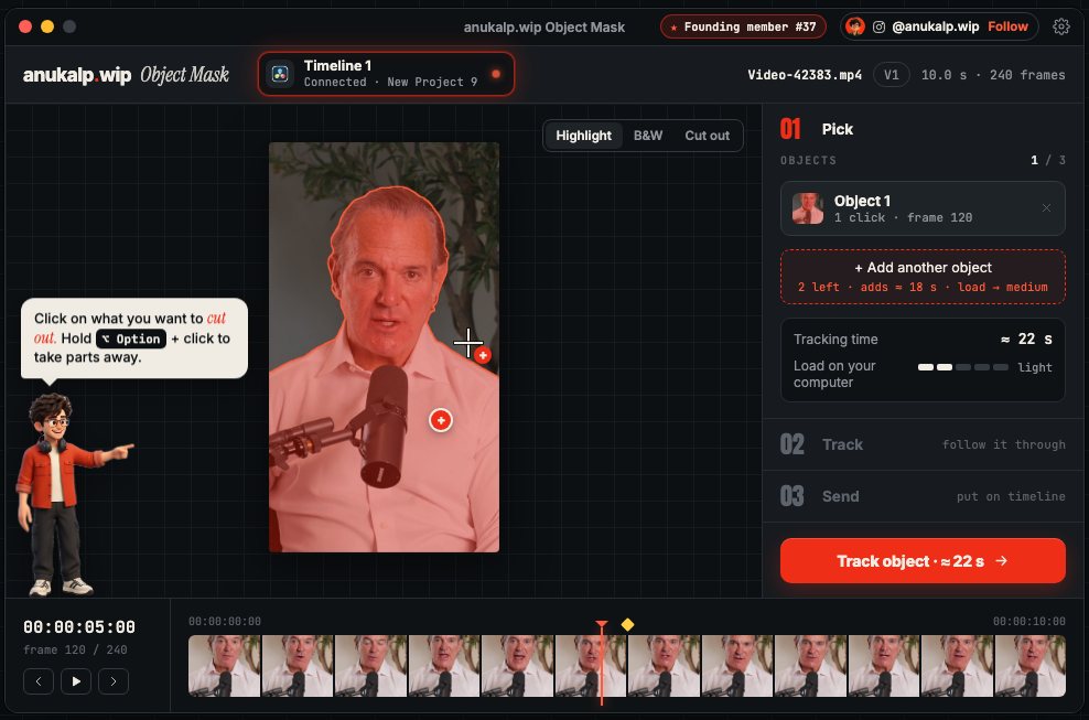 Object Mask app: one click selects the person in a podcast clip