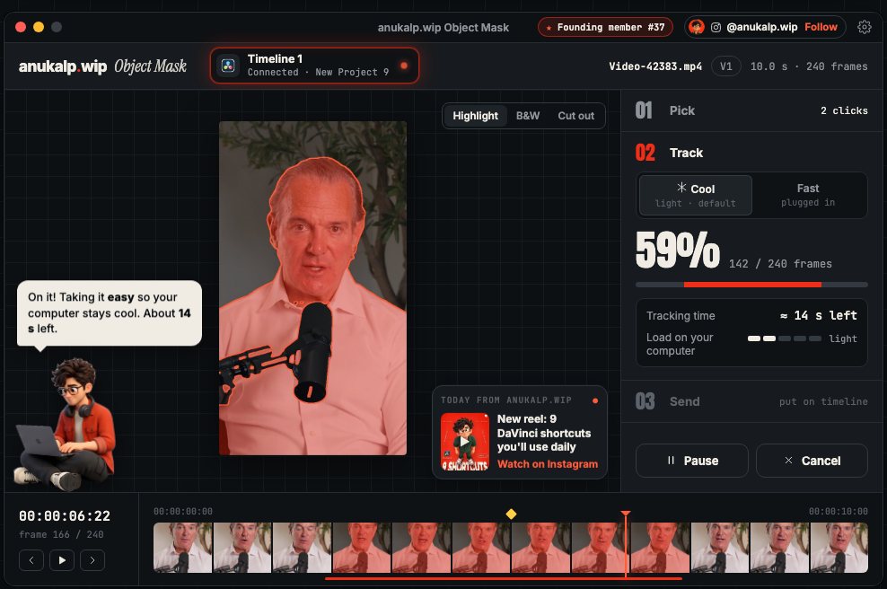 Object Mask tracking the person through the clip